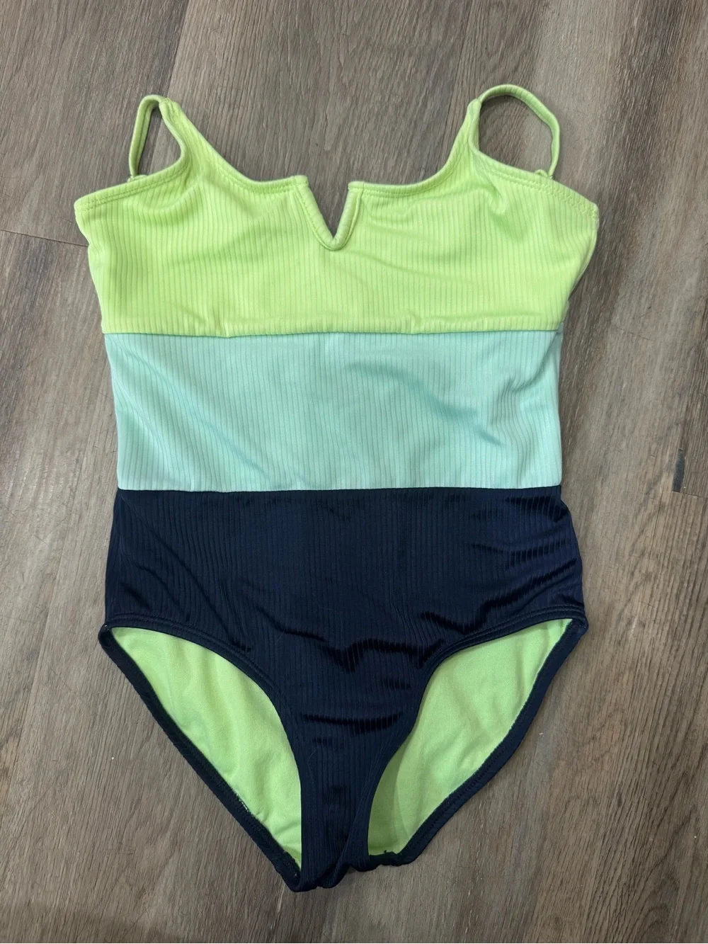 Justice Girls One-Piece Swimsuit Colorblock Green blue Size Medium
